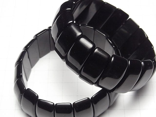 [Video] Mexican Black Obsidian AAA 2 Hole Rectangle 25x12x7mm Bracelet