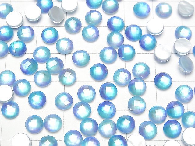 [Video] White Shell x Crystal AAA Round Faceted Cabochon 6x6mm [Light Blue] 3pcs