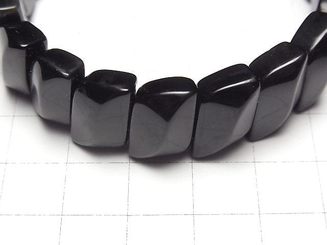 [Video] Mexican Black Obsidian AAA- Two Hole Leaf 14x10x7mm Bracelet