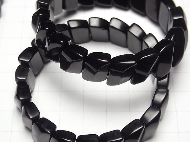 [Video] Mexican Black Obsidian AAA- Two Hole Leaf 14x10x7mm Bracelet