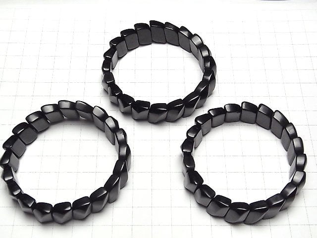 [Video] Mexican Black Obsidian AAA- Two Hole Leaf 14x10x7mm Bracelet