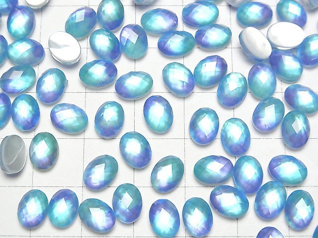 [Video] White Shell x Crystal AAA Oval Faceted Cabochon 8x6mm [Light Blue] 2pcs