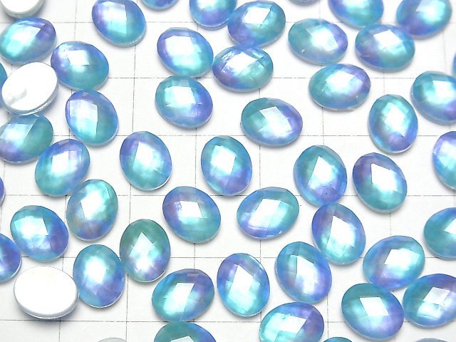 [Video] White Shell x Crystal AAA Oval Faceted Cabochon 10x8mm [Light Blue] 2pcs