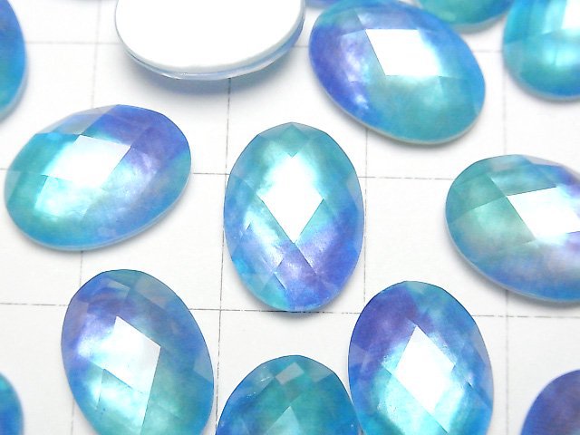 [Video] White Shell x Crystal AAA Oval Faceted Cabochon 14x10mm [Light Blue] 2pcs