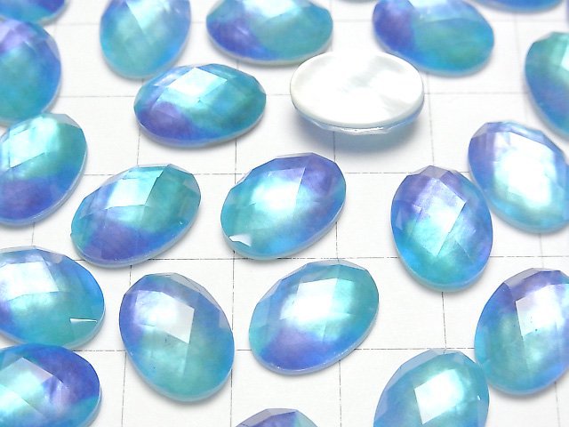 [Video] White Shell x Crystal AAA Oval Faceted Cabochon 14x10mm [Light Blue] 2pcs