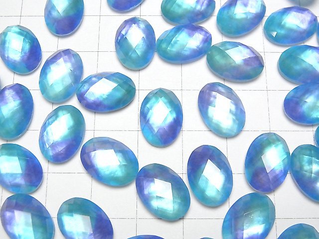 [Video] White Shell x Crystal AAA Oval Faceted Cabochon 14x10mm [Light Blue] 2pcs