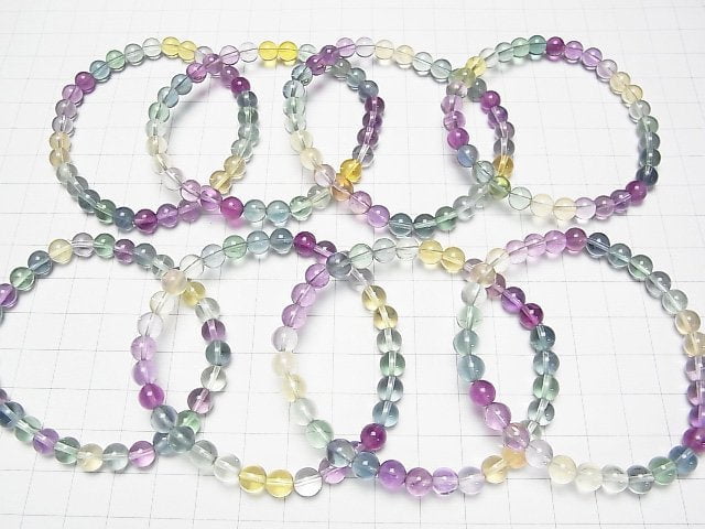 [Video] Multicolor Fluorite AAA Round 6mm Color Gradation Bracelet