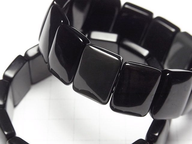 [Video] Mexican Black Obsidian AAA 2 Hole Rectangle 20x15x7mm Bracelet