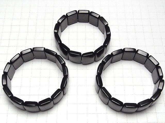 [Video] Mexican Black Obsidian AAA 2 Hole Rectangle 20x15x7mm Bracelet