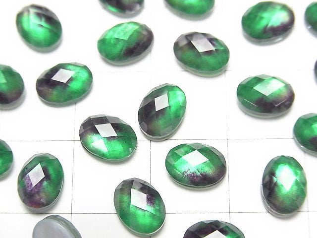 [Video] White Shell x Crystal AAA Oval Faceted Cabochon 8x6mm [Green Purple] 2pcs