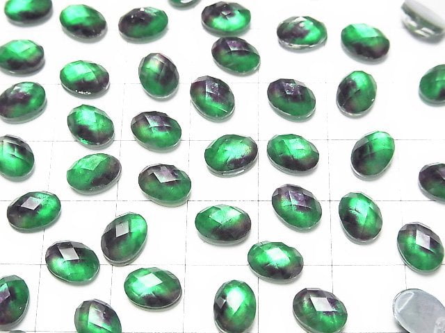 [Video] White Shell x Crystal AAA Oval Faceted Cabochon 8x6mm [Green Purple] 2pcs