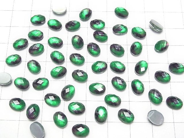 [Video] White Shell x Crystal AAA Oval Faceted Cabochon 8x6mm [Green Purple] 2pcs