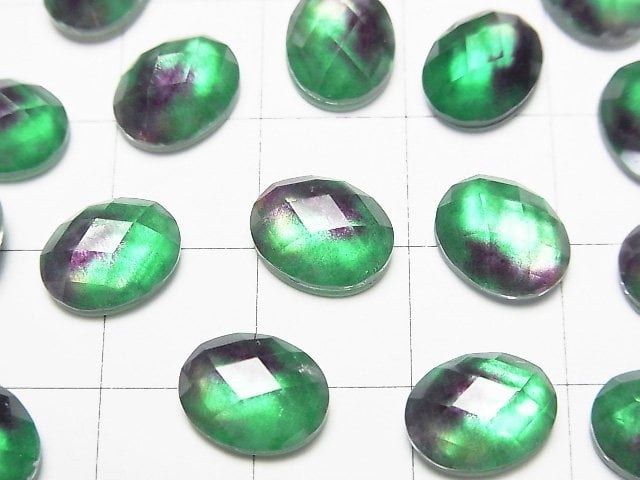 [Video] White Shell x Crystal AAA Oval Faceted Cabochon 10x8mm [Green Purple] 2pcs