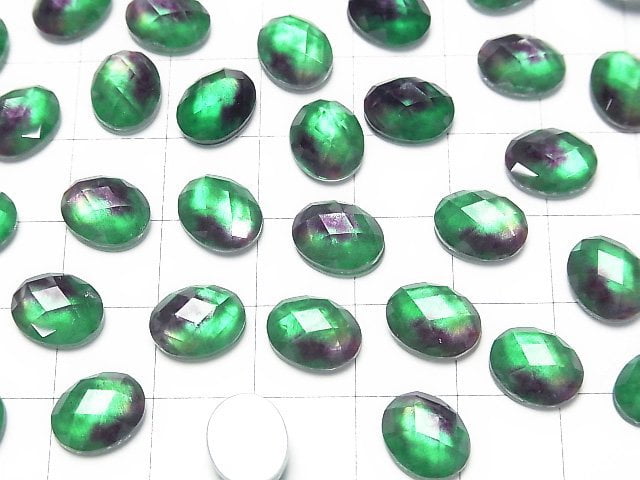 [Video] White Shell x Crystal AAA Oval Faceted Cabochon 10x8mm [Green Purple] 2pcs