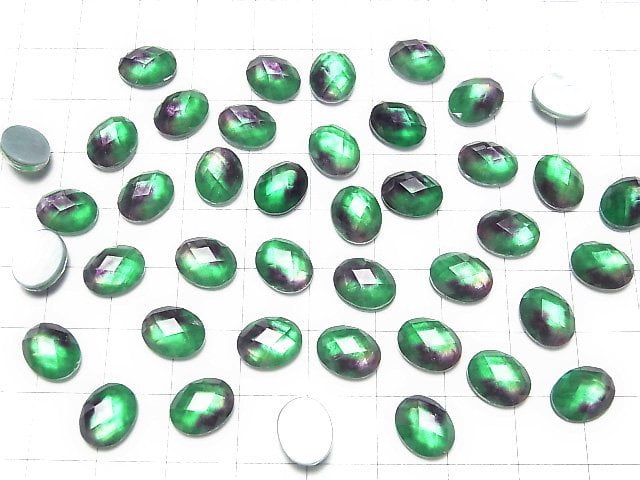 [Video] White Shell x Crystal AAA Oval Faceted Cabochon 10x8mm [Green Purple] 2pcs