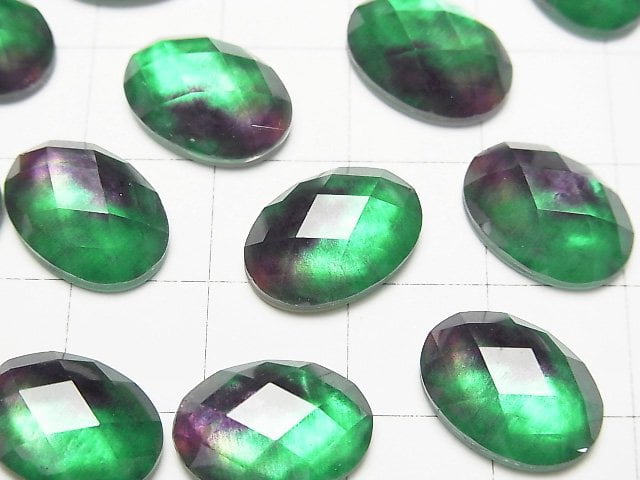 [Video] White Shell x Crystal AAA Oval Faceted Cabochon 14x10mm [Green Purple] 2pcs