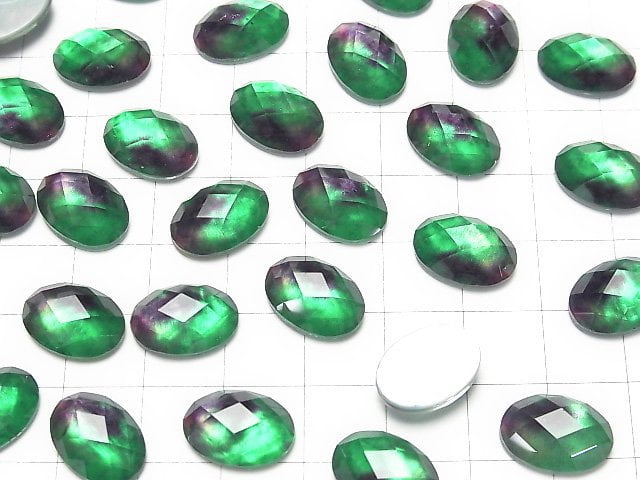 [Video] White Shell x Crystal AAA Oval Faceted Cabochon 14x10mm [Green Purple] 2pcs