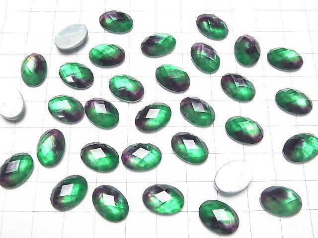 [Video] White Shell x Crystal AAA Oval Faceted Cabochon 14x10mm [Green Purple] 2pcs