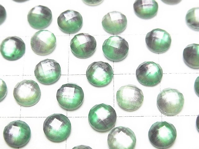 [Video] White Shell x Crystal AAA Round Faceted Cabochon 6x6mm [Light Green Purple] 3pcs