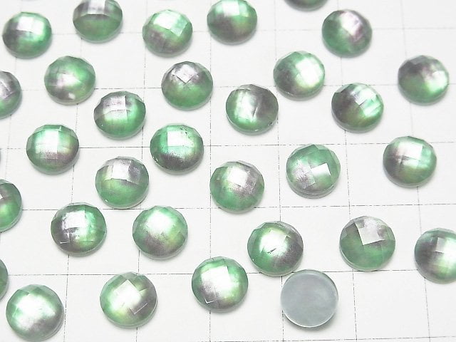 [Video] White Shell x Crystal AAA Round Faceted Cabochon 8x8mm [Light Green Purple] 3pcs