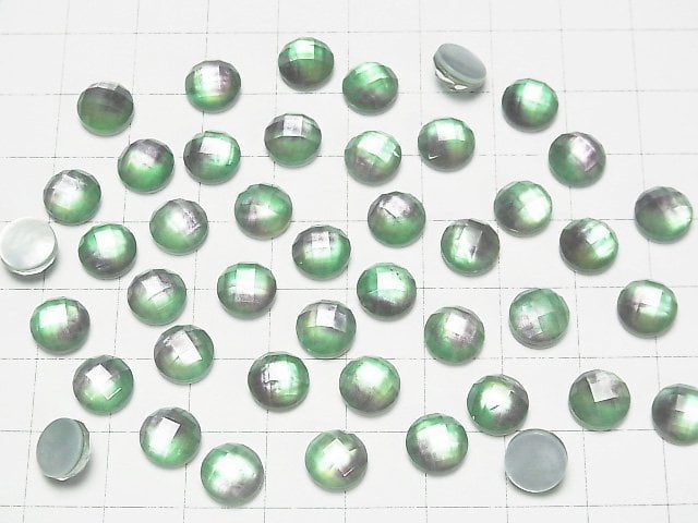 [Video] White Shell x Crystal AAA Round Faceted Cabochon 8x8mm [Light Green Purple] 3pcs