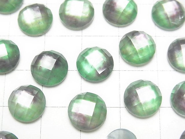 [Video] White Shell x Crystal AAA Round Faceted Cabochon 10x10mm [Light Green Purple] 2pcs