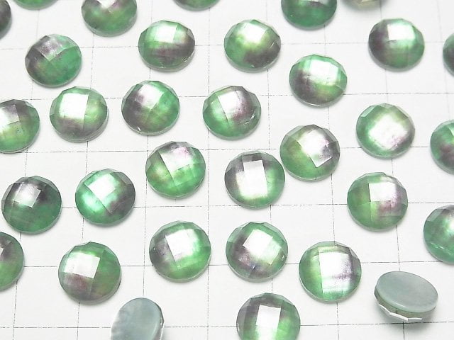 [Video] White Shell x Crystal AAA Round Faceted Cabochon 10x10mm [Light Green Purple] 2pcs
