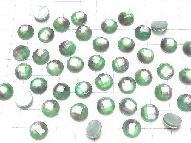 [Video] White Shell x Crystal AAA Round Faceted Cabochon 10x10mm [Light Green Purple] 2pcs