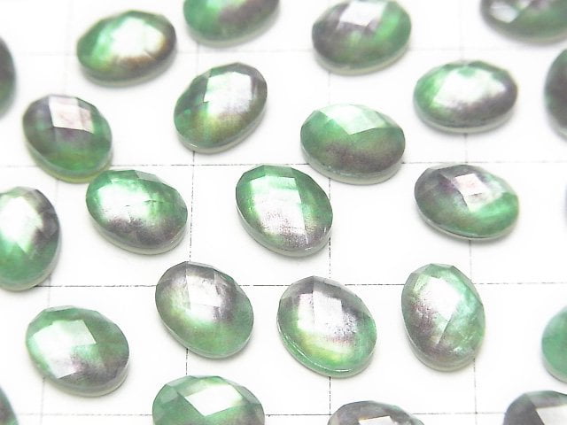 [Video] White Shell x Crystal AAA Oval Faceted Cabochon 8x6mm [Light Green Purple] 2pcs