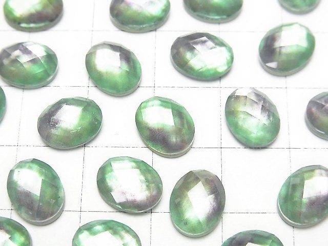 [Video] White Shell x Crystal AAA Oval Faceted Cabochon 10x8mm [Light Green Purple] 2pcs