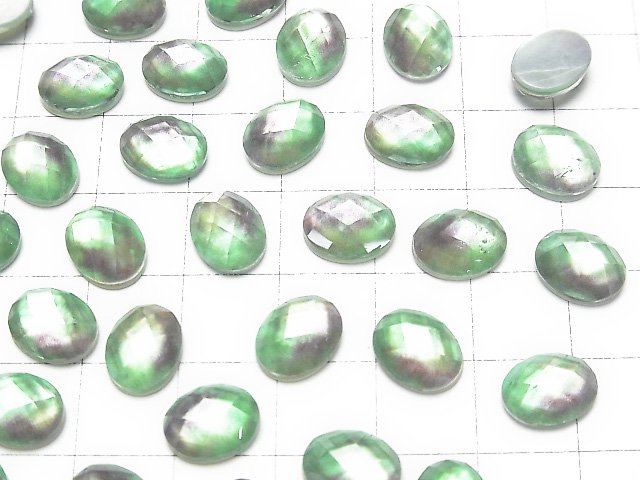 [Video] White Shell x Crystal AAA Oval Faceted Cabochon 10x8mm [Light Green Purple] 2pcs