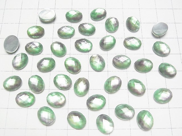[Video] White Shell x Crystal AAA Oval Faceted Cabochon 10x8mm [Light Green Purple] 2pcs