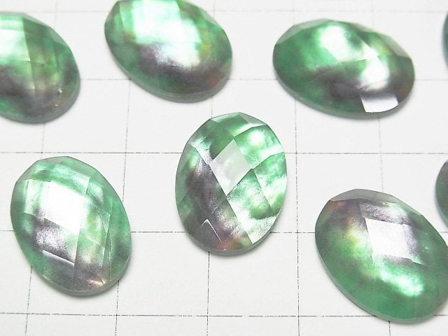 [Video] White Shell x Crystal AAA Oval Faceted Cabochon 18x13mm [Light Green Purple] 2pcs