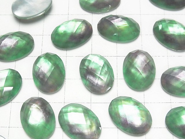 [Video] White Shell x Crystal AAA Oval Faceted Cabochon 18x13mm [Light Green Purple] 2pcs