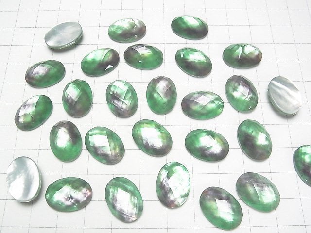 [Video] White Shell x Crystal AAA Oval Faceted Cabochon 18x13mm [Light Green Purple] 2pcs