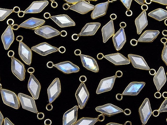 [Video]High Quality Rainbow Moonstone AAA- Bezel Setting Diamond Shape 11x6mm 18KGP 3pcs