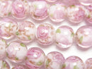 [Video] Lampwork Beads Round 10mm Rose Pattern [Pink] half or 1strand beads (aprx.13inch/32cm)