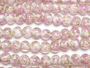 [Video] Lampwork Beads Round 10mm Rose Pattern [Pink] half or 1strand beads (aprx.13inch/32cm)