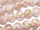[Video] Lampwork Beads Round 12mm Rose Pattern [Pink] half or 1strand beads (aprx.14inch/34cm)