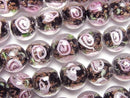 [Video] Lampwork Beads Round 10mm Rose Pattern [Black] half or 1strand beads (aprx.13inch/32cm)