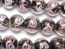 [Video] Lampwork Beads Round 10mm Rose Pattern [Black] half or 1strand beads (aprx.13inch/32cm)