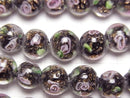 [Video] Lampwork Beads Round 8mm Rose Pattern [Black] half or 1strand beads (aprx.11inch/28cm)