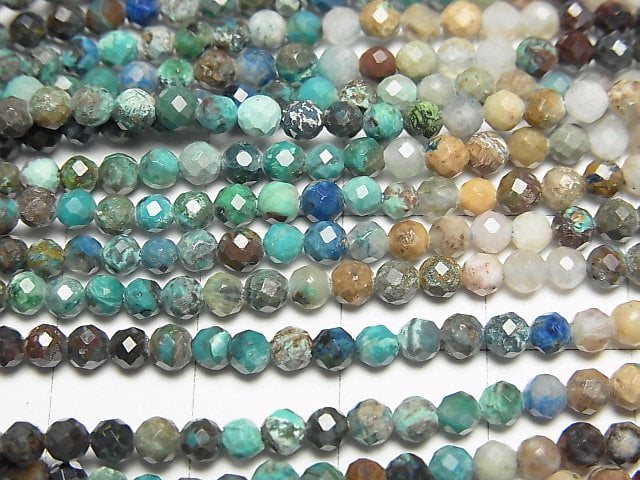 [Video] High Quality! Chrysocolla AA++ Faceted Round 3mm Color Gradation 1strand beads (aprx.15inch/36cm)
