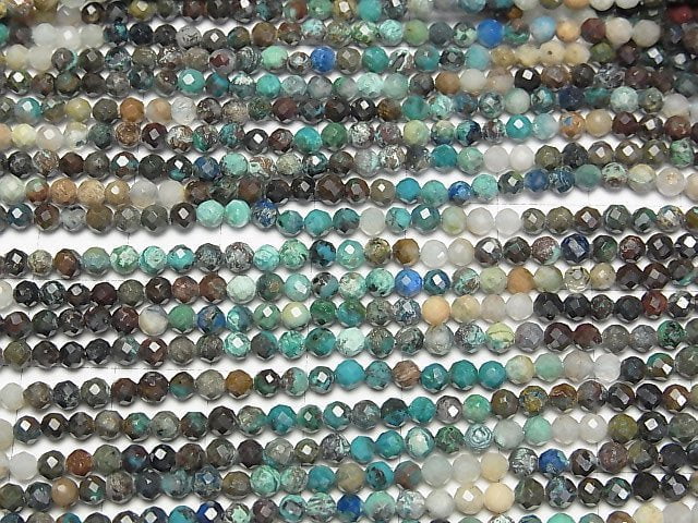 [Video] High Quality! Chrysocolla AA++ Faceted Round 3mm Color Gradation 1strand beads (aprx.15inch/36cm)