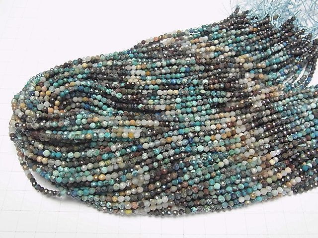 [Video] High Quality! Chrysocolla AA++ Faceted Round 3mm Color Gradation 1strand beads (aprx.15inch/36cm)