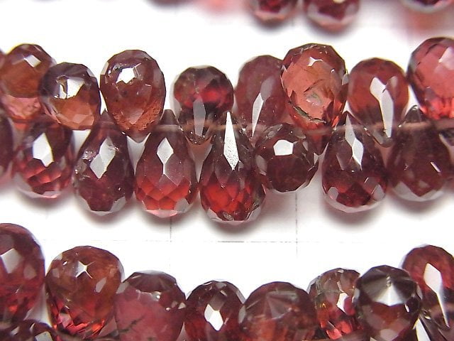 [Video]High Quality Mozambique Garnet AAA Drop Faceted Briolette half or 1strand beads (aprx.6inch/16cm)