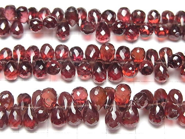 [Video]High Quality Mozambique Garnet AAA Drop Faceted Briolette half or 1strand beads (aprx.6inch/16cm)