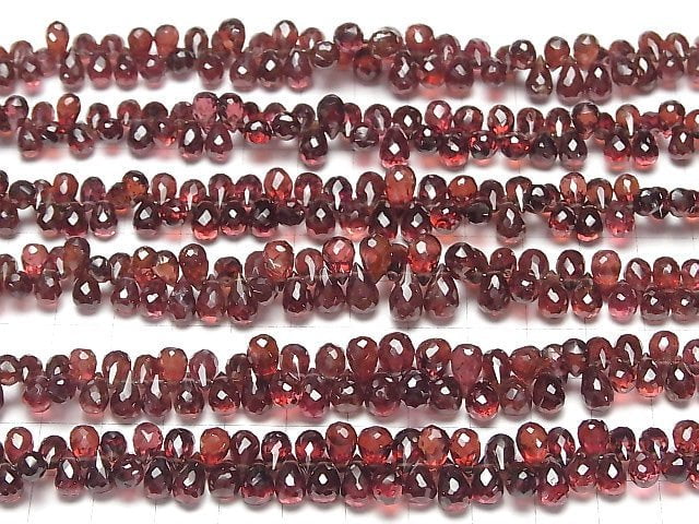 [Video]High Quality Mozambique Garnet AAA Drop Faceted Briolette half or 1strand beads (aprx.6inch/16cm)