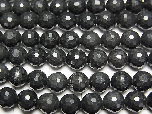 [Video] High Quality! Russian Shungite AAA 128Faceted Round 6mm 1strand beads (aprx.14inch/35cm)