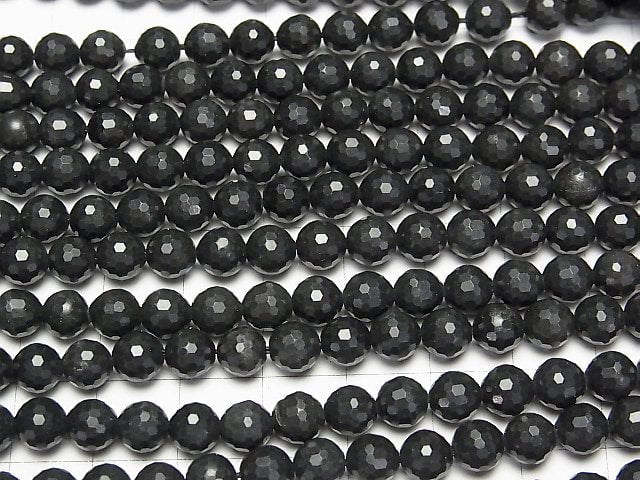 [Video] High Quality! Russian Shungite AAA 128Faceted Round 6mm 1strand beads (aprx.14inch/35cm)